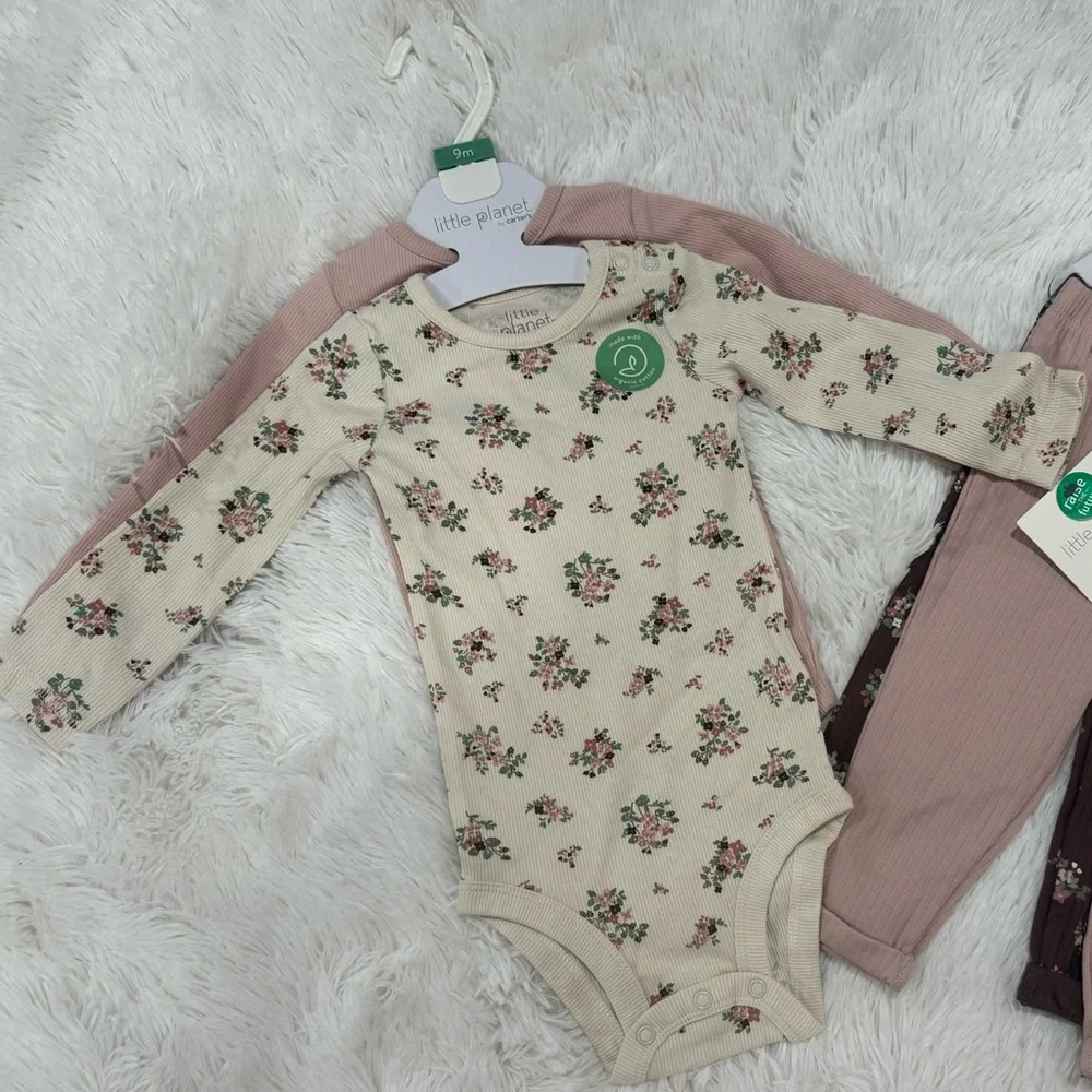 Little Planet Organic Cotton Baby Onesie Bundle Floral Pink Girls 6-9 months NWT